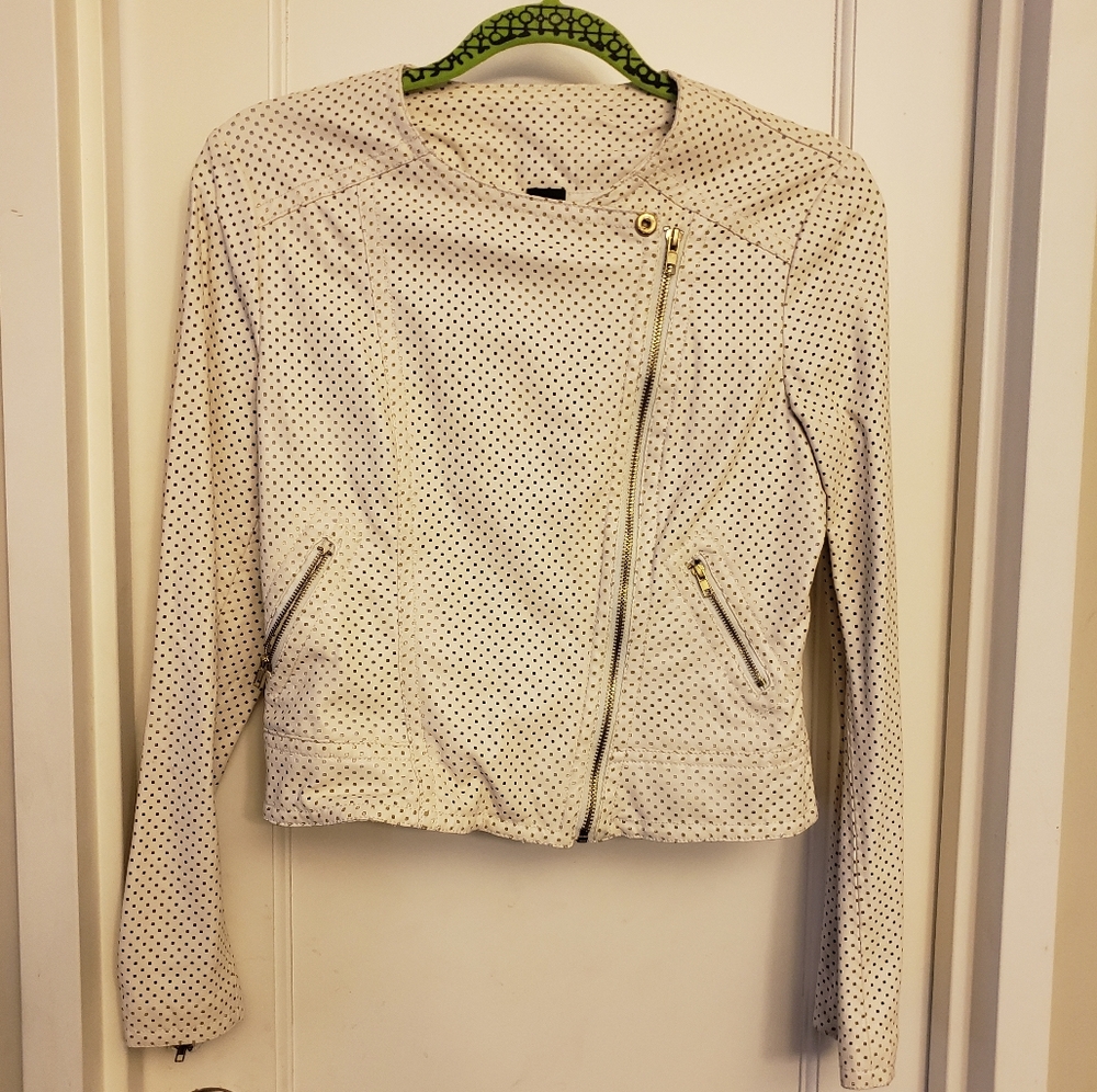 6 by Six Square Perforated Leather Crop Jacket